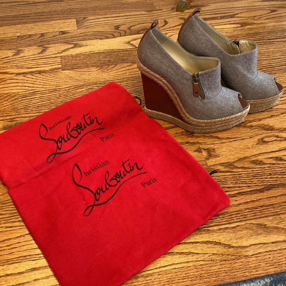 Christian Louboutin Gray and Brown Espadrille Heels - Picture 2 of 6